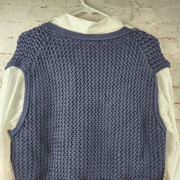 Theory Woven Combo Vest Shirt in Navy & White Size Large NWT Sweater - Picture 7 of 12